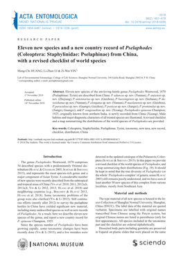 ACTA ENTOMOLOGICA 58(2): 457–478 MUSEI NATIONALIS PRAGAE Doi: 10.2478/Aemnp-2018-0035