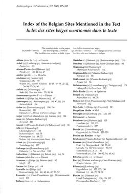 Index of the Belgian Sites Mentioned in the Text Index Des Sites Belges