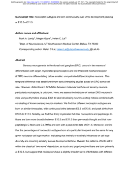 Nociceptor Subtypes Are Born Continuously Over DRG Development Peaking