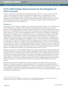 CFTC Staff Updates Requirements for the Delegation of CPO Functions