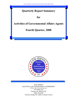 Quarterly Report Summary for Activities Of