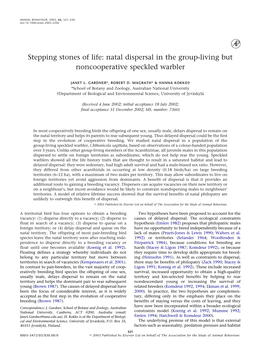 Natal Dispersal in the Group-Living but Noncooperative Speckled Warbler