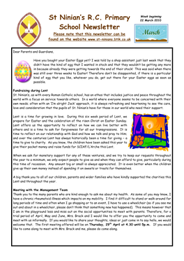 St Ninian's R.C. Primary School Newsletter