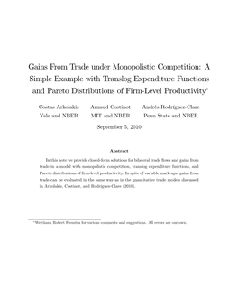 Gains from Trade Under Monopolistic Competition: a Simple Example with Translog Expenditure Functions