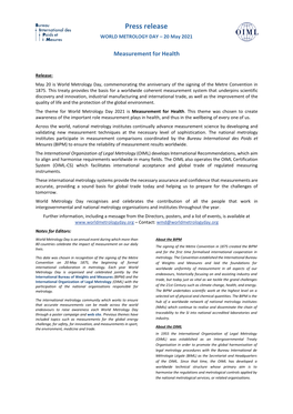 Press Release WORLD METROLOGY DAY – 20 May 2021