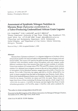 Tylosema Esculentum L.), a Tuber-Producing Underutilized African Grain Legume