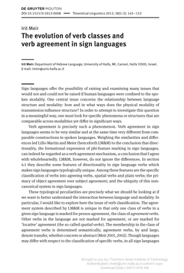 The Evolution of Verb Classes and Verb Agreement in Sign Languages