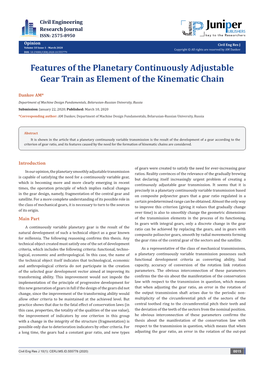 Features of the Planetary Continuously Adjustable Gear Train As Element of the Kinematic Chain