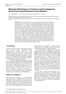 Molecular Bird Sexing on Fischeri Lovebird (Agapornis Fischeri) by Using Polymerase Chain Reaction