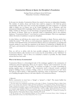 Construction History in Spain: the Discipline’S Foundation Santiago Huerta and Ignacio Javier Gil-Crespo Polytechnic University of Madrid, Spain