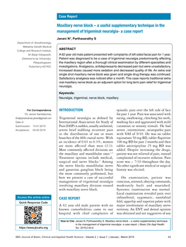 Maxillary Nerve Block – a Useful Supplementary Technique in the Management of Trigeminal Neuralgia- a Case Report