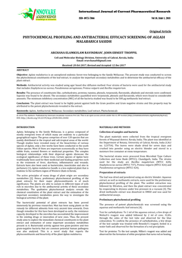 Phytochemical Profiling and Antibacterial Efficacy Screening of Aglaia Malabarica Sasidh