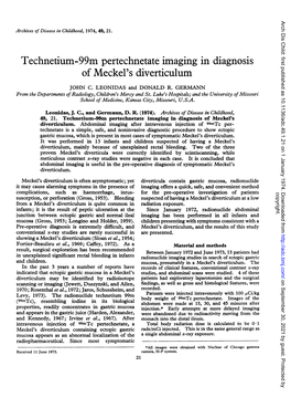 Technetium-99M Pertechnetate Imaging in Diagnosis of Meckel's Diverticulum JOHN C