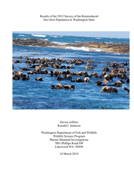 Results of the 2013 Survey of the Reintroduced Sea Otter Population in Washington State