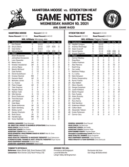Game Notes Wednesday, March 10, 2021 Ahl Game #420