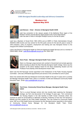 CAHS Aboriginal Health Leadership and Advisory Committee