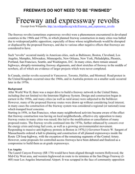 “FINISHED” Freeway and Expressway Revolts Excerpt from Wikipedia