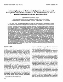 Laminariales), Resulting in the Circumscription of the New Families Akkesiphycaceae and Halosiphonaceae