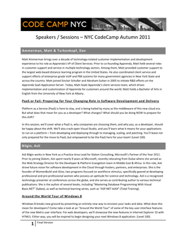 Speakers / Sessions – NYC Codecamp Autumn 2011