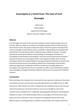 Sovereignty As a Social Issue: the Case of Inuit Nunangat