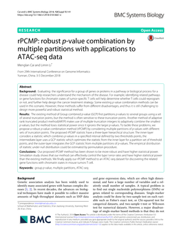 Rpcmp: Robust P-Value Combination by Multiple Partitions with Applications to ATAC-Seq Data Menglan Cai and Limin Li*