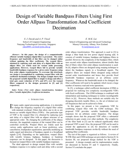 Design of Variable Bandpass Filters Using First Order Allpass Transformation and Coefficient Decimation