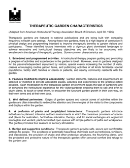 Therapeutic Garden Characteristics