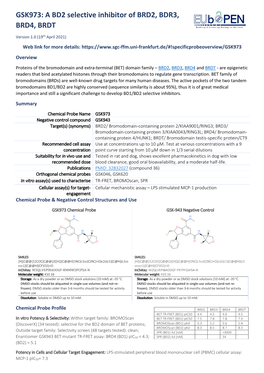 GSK973: a BD2 Selective Inhibitor of BRD2, BDR3, BRD4, BRDT