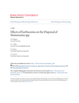 Effects of Earthworms on the Dispersal of Steinernema Spp. D