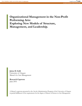 Organizational Management in the Non-Profit Performing Arts: Exploring New Models of Structure, Management, and Leadership