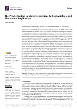 The Pparg System in Major Depression: Pathophysiologic and Therapeutic Implications