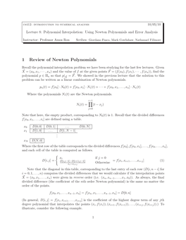 1 Review of Newton Polynomials