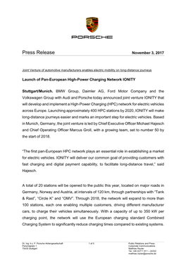 Press Release November 3, 2017