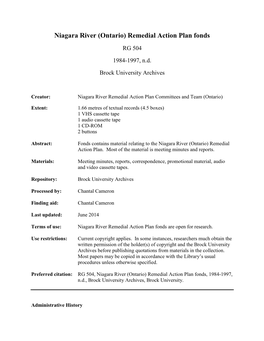 Niagara River (Ontario) Remedial Action Plan Fonds