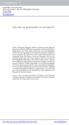 The Art of Biography in Antiquity Tomas Hägg Frontmatter More Information