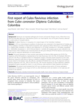 First Report of Culex Flavivirus Infection from Culex Coronator