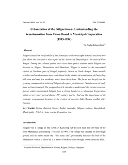 Urbanization of the Siliguri Town: Understanding the Transformation from Union Board to Municipal Corporation (1915-1994)