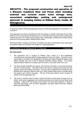 Item C2 SW/10/774 SW/10/774 – the Proposed Construction and Operation of the Proposed Construction and Operation of a Biomass