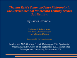 Thomas Reid's Common-Sense Philosophy in the Development Of