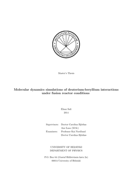 Molecular Dynamics Simulations of Deuterium-Beryllium Interactions Under Fusion Reactor Conditions