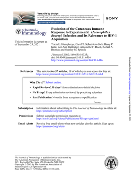 Haemophilus Ducreyi Infection and Its Relevance to HIV-1 Acquisition This Information Is Current As of September 25, 2021