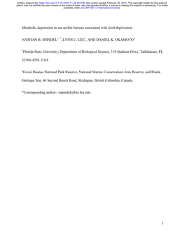 Metabolic Depression in Sea Urchin Barrens Associated with Food Deprivation