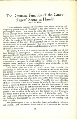 The Dramatic Function of the Gravediggers' Scene in Hamlet