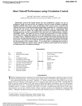 Short Takeoff Performance Using Circulation Control