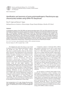 (Ascomycota) Isolates Using Rdna-ITS Sequences