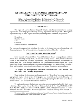 Key Issues with Employee Dishonesty and Employee Theft Coverage