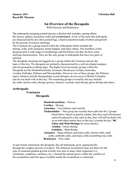 An Overview of the Decapoda with Glossary and References