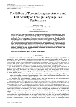 The Effects of Foreign Language Anxiety and Test Anxiety on Foreign Language Test Performance