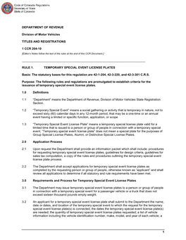 CODE of COLORADO REGULATIONS 1 CCR 204-10 Division of Motor Vehicles