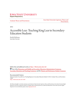 Accessible Lear: Teaching King Lear to Secondary-Education Students" (2012)